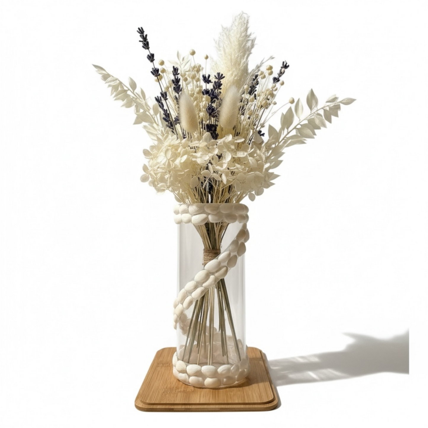 Glass vase with seashells ornaments